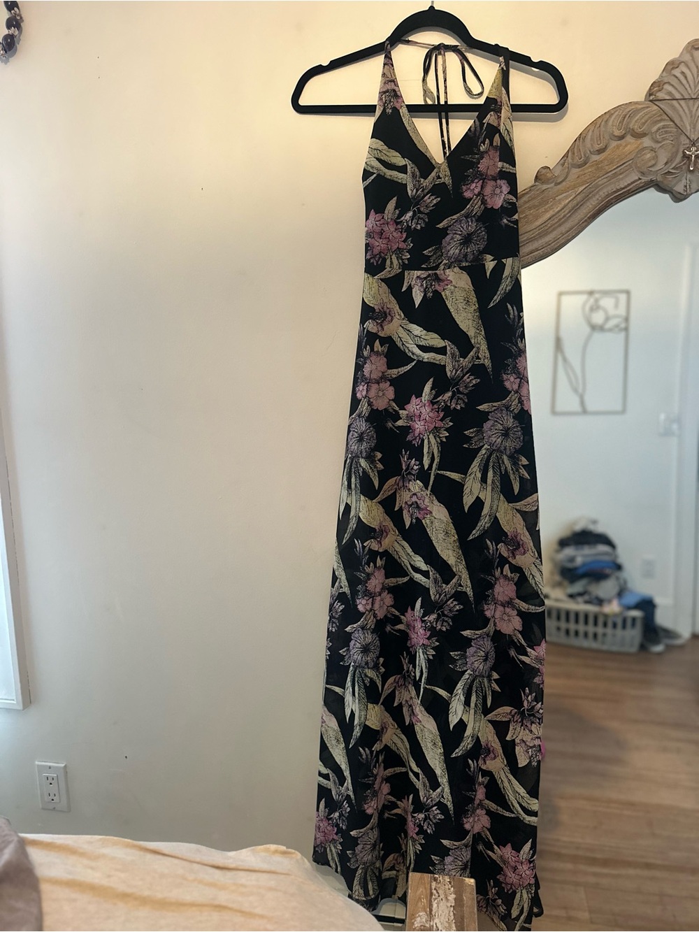 Lush Black Floral Halter Maxi Dress